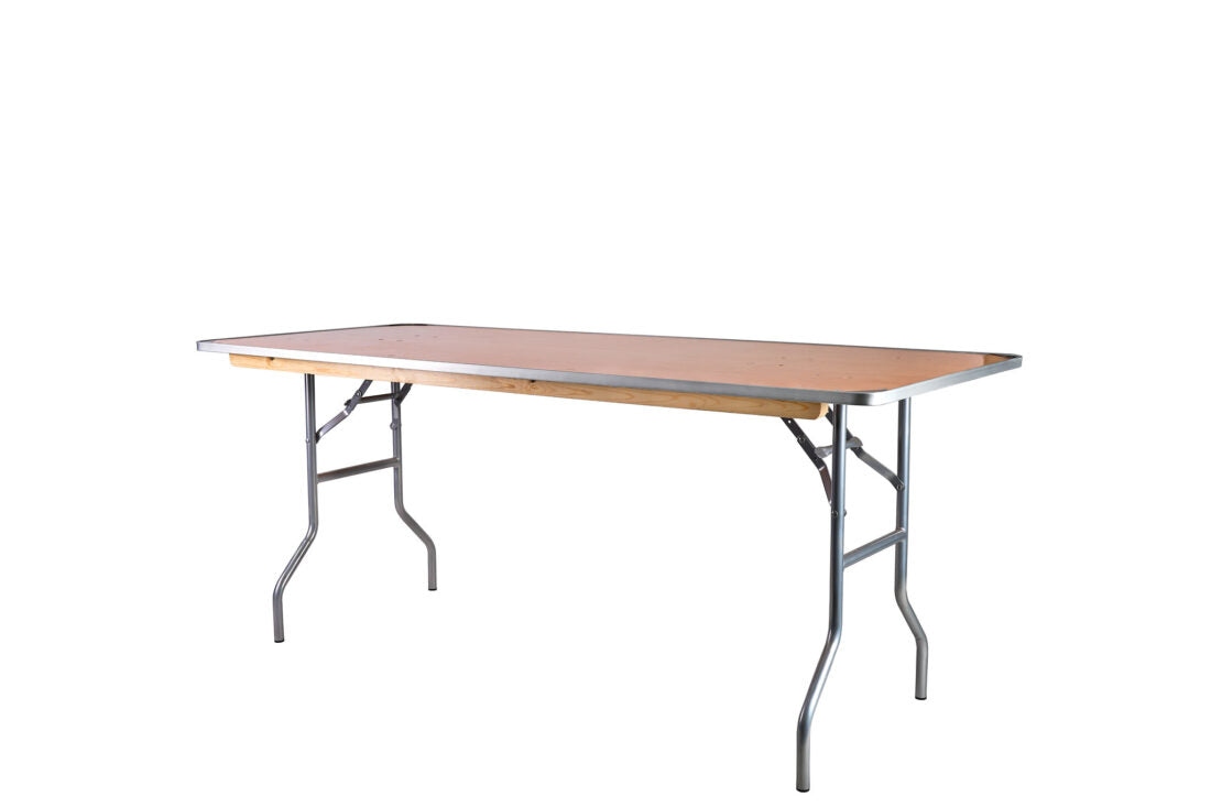 6 Foot (72" x 30") Rectangle Heavy Duty Plywood Folding Banquet Table with Metal Edges by Chivari TPLYRT7230M-AX-T