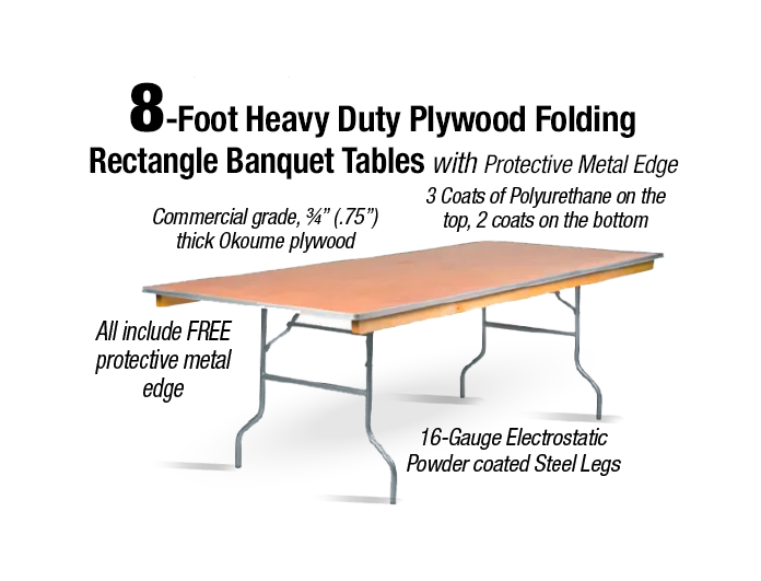 96" x 48" (8 Foot) Rectangle Plywood Folding Table