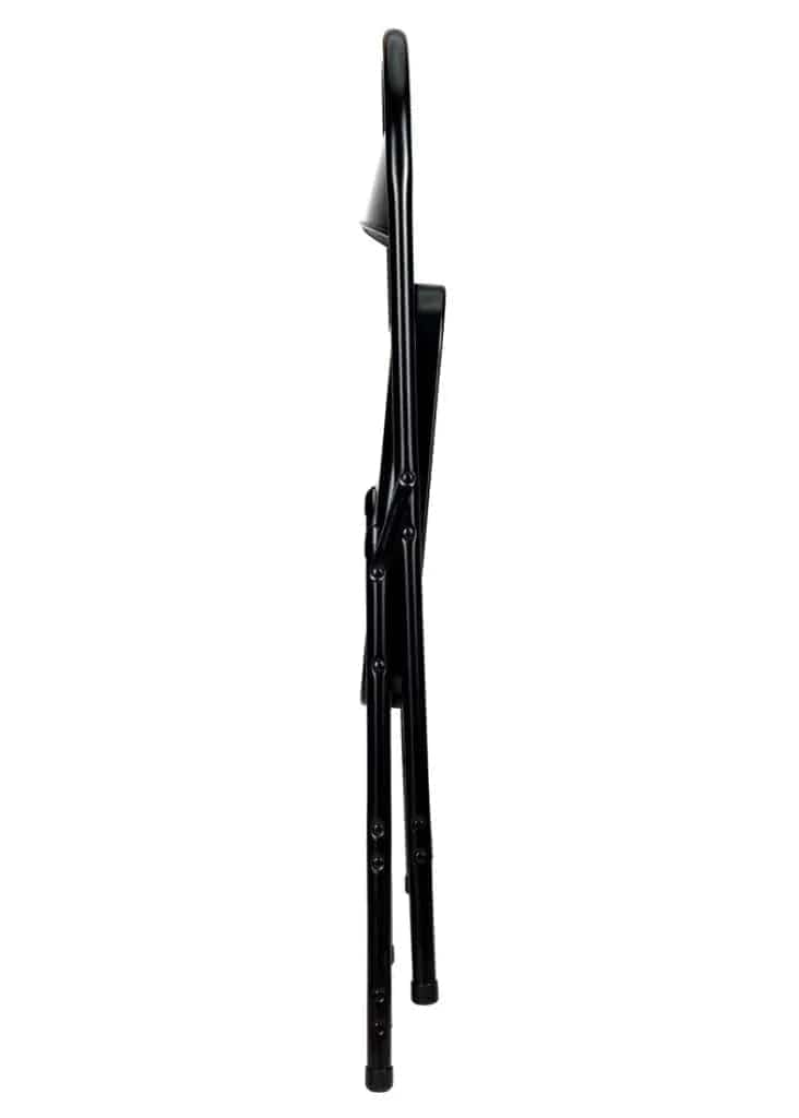 Chivari 100 Black Metal Folding Chairs + 12 Plastic Round Table Kit CFMBL-100-12RD-KT