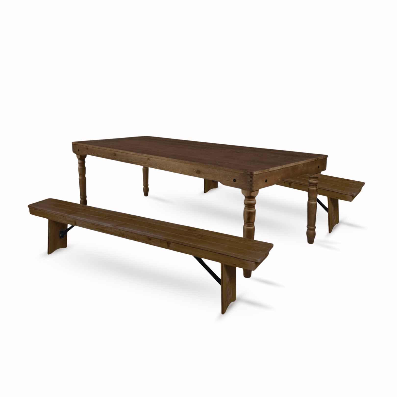 Chivari Fruitwood Fluted Farm Table Dining Set with 2 Benches TFARM-FRUITWOOD-T-LEG-KIT-AX