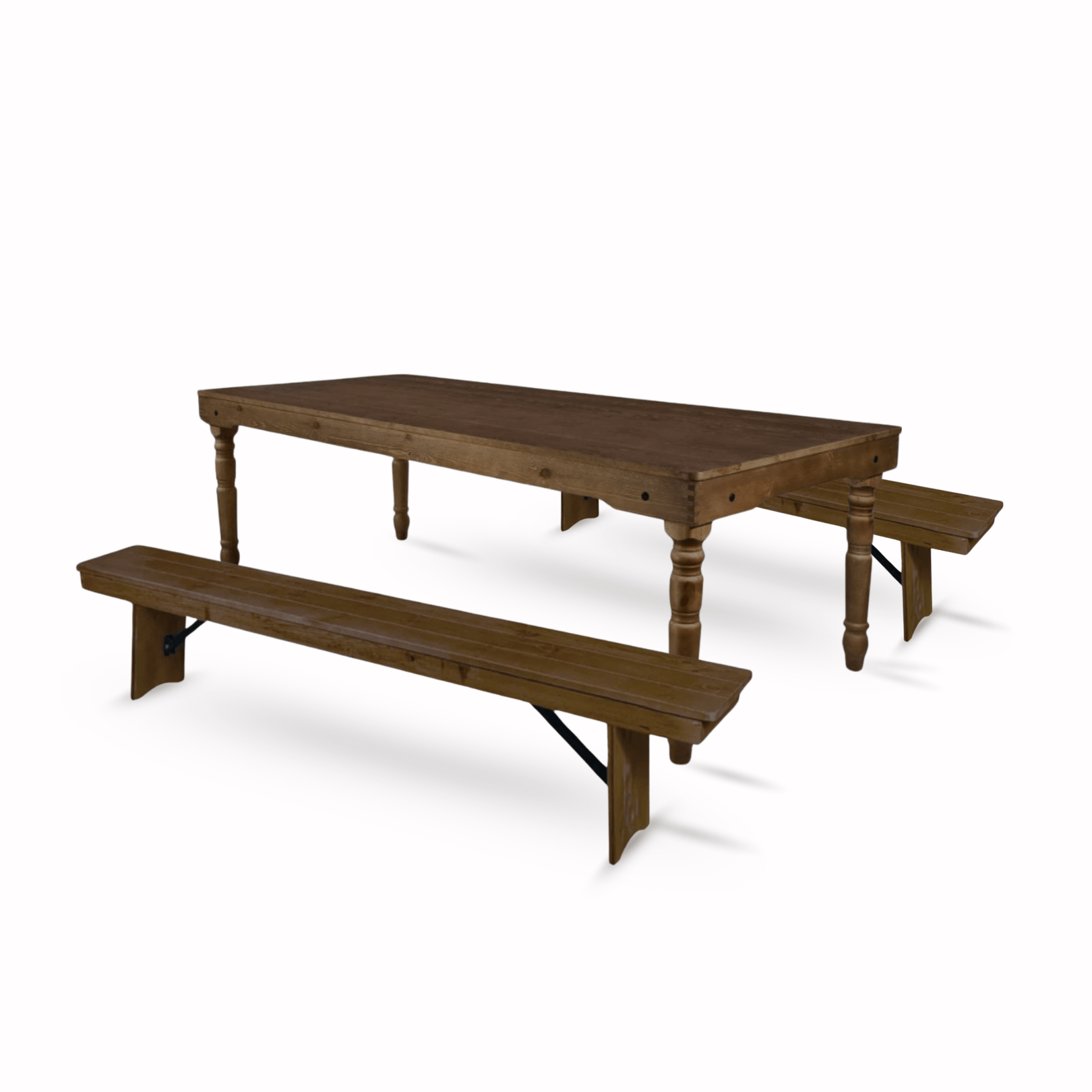 Fruitwood Fluted Farm Table Dining Set with 2 Benches
