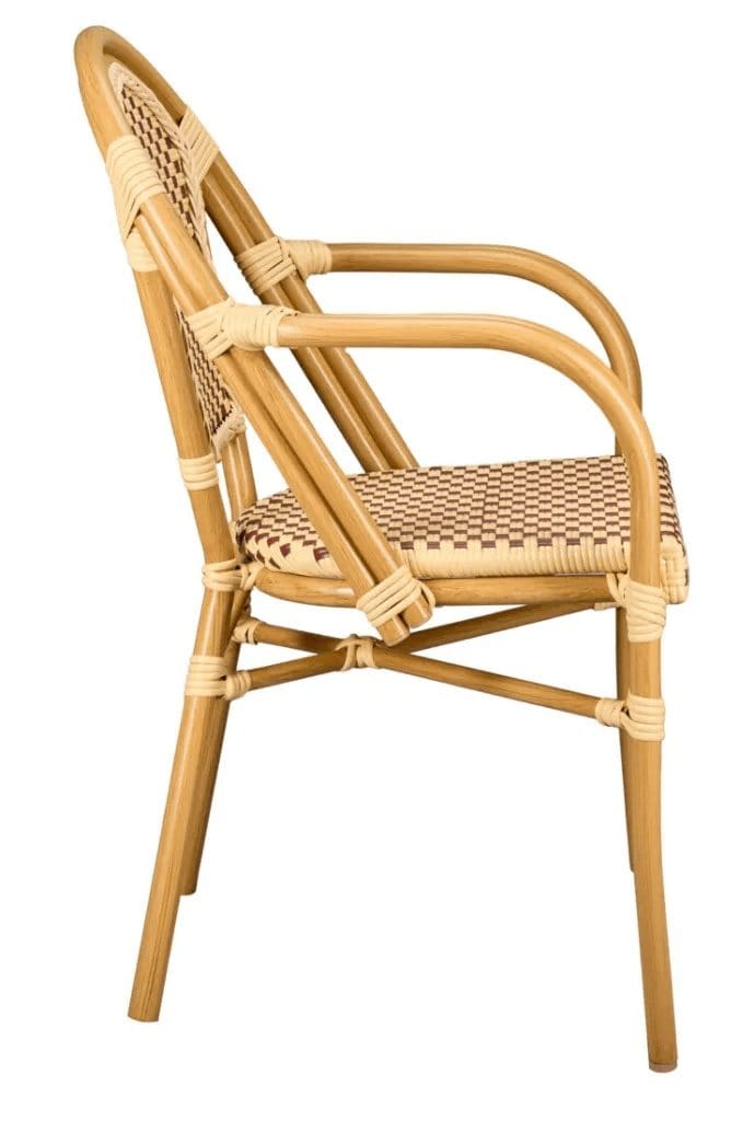 Toulouse Beige and Maroon French Bistro Set Includes 48" x 36" Table and 4 Chairs with Arms FBK-SQ-BM-AWM4-AX