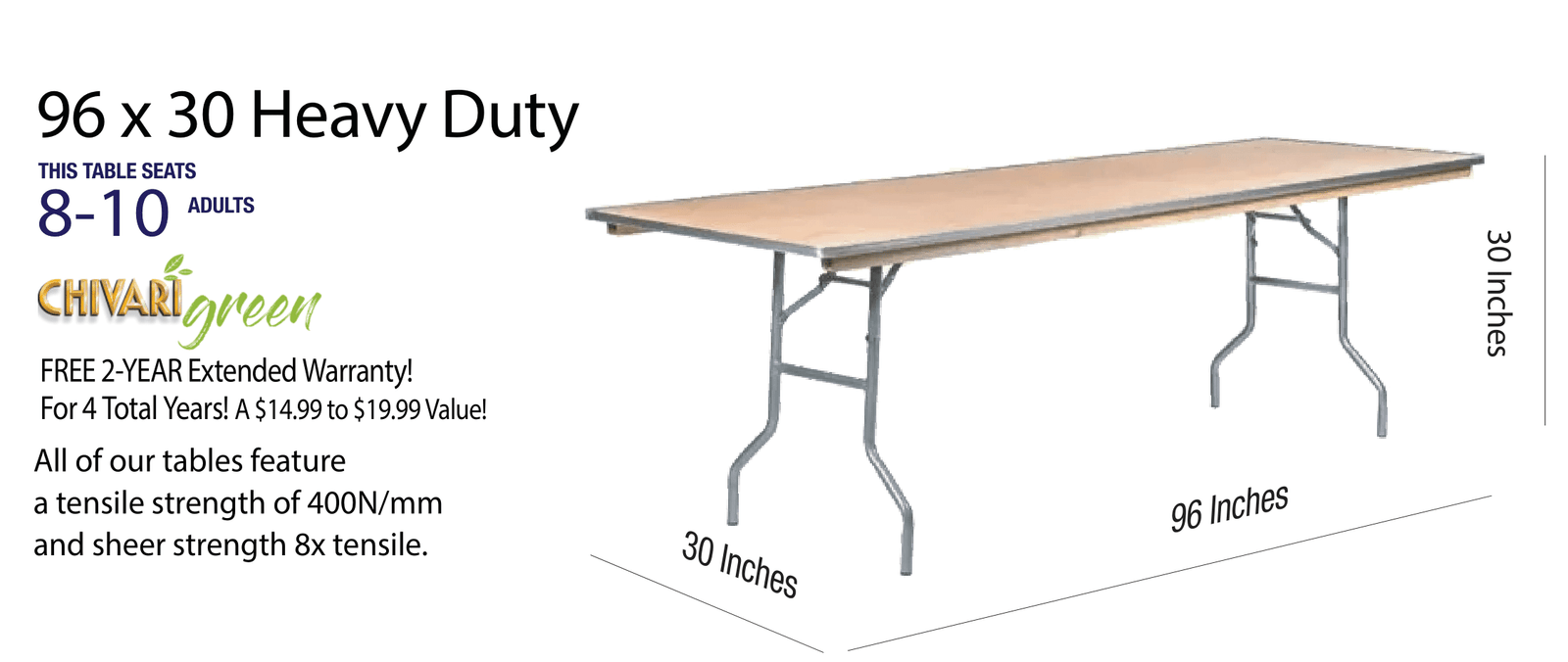 96 x 30 Rectangular Plywood Banquet Table TPLYRT9630M-AX-T