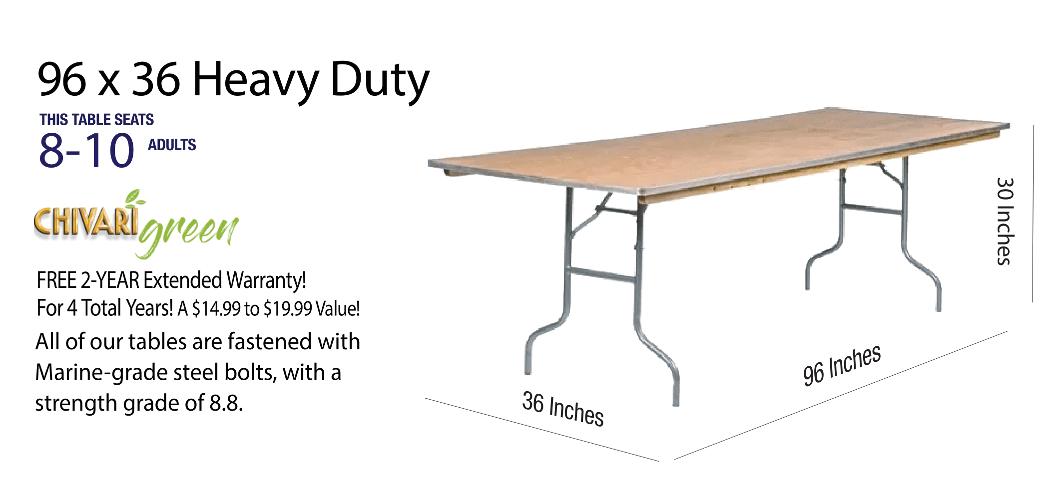 96 x 36 Rectangular Plywood Banquet Table