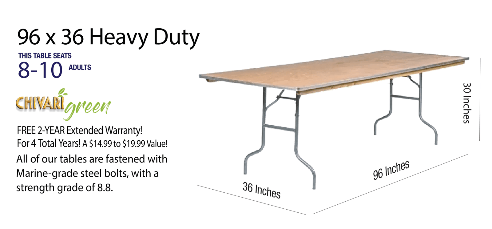 96 x 36 Rectangular Plywood Banquet Table