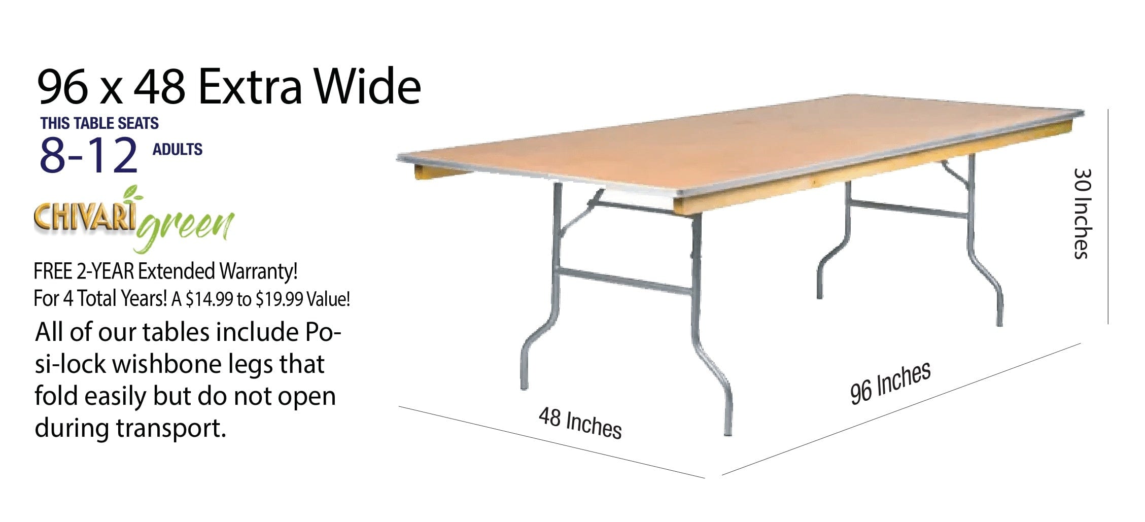 Chivari 96" x 48" (8 Foot) Rectangle Plywood Folding Table TPLYRT9648M-AX-T
