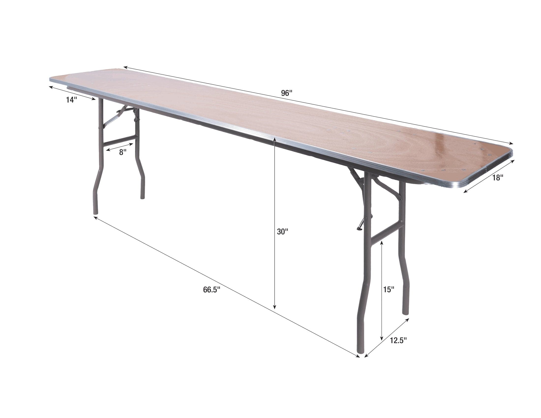 Chivari 96" x 18" (8 Foot) Rectangle Heavy Duty Plywood Folding Table with Steel Skeleton TPLYRT9618M-ST-AX