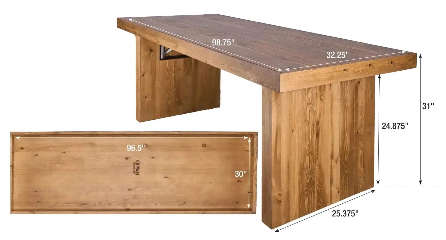 Chivari 96" x 30" Fruitwood Farm Table Conversion Kit for Banquet Tables TFARMCKT9630-FTW-AX-T