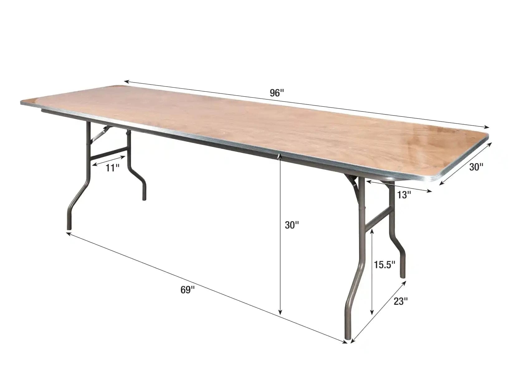 Chivari 96" x 30" (8 Foot) Rectangle Plywood Folding Table with Steel Skeleton™ TPLYRT9630M-ST-AX