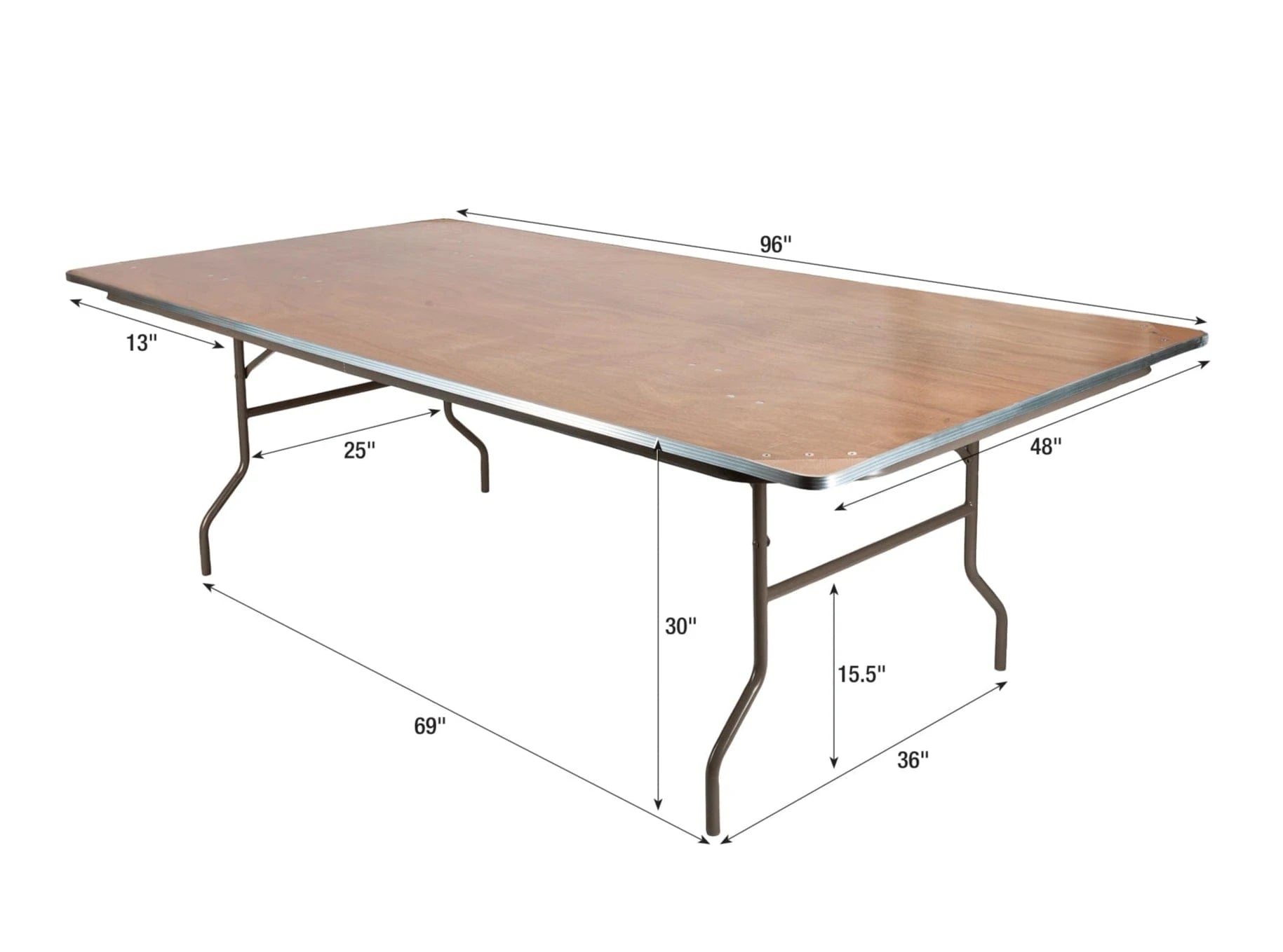 Chivari 96" x 48" (8 Foot) Rectangle Plywood Folding Table with Steel Skeleton TPLYRT9648M-ST-AX