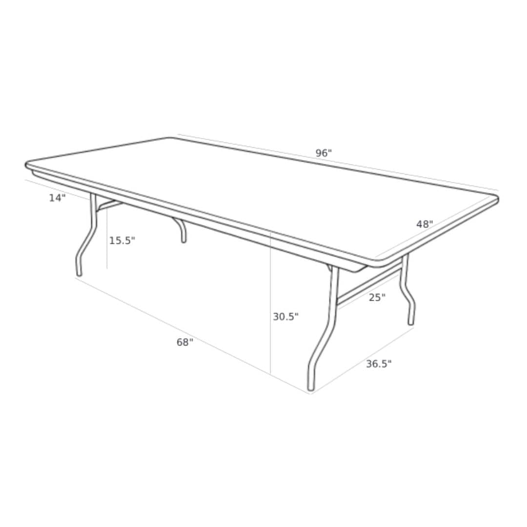 Chivari 96" x 48" (8 Foot) Rectangle Heavy Duty Plywood Folding Table TPLYRT9648VG-AX-T