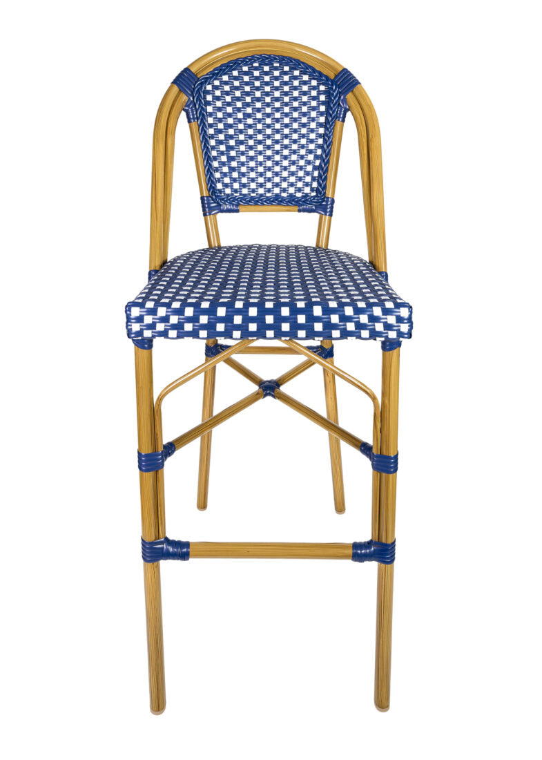 Blue & White Bistro Barstool Armless Front BBPBLU-AX-T