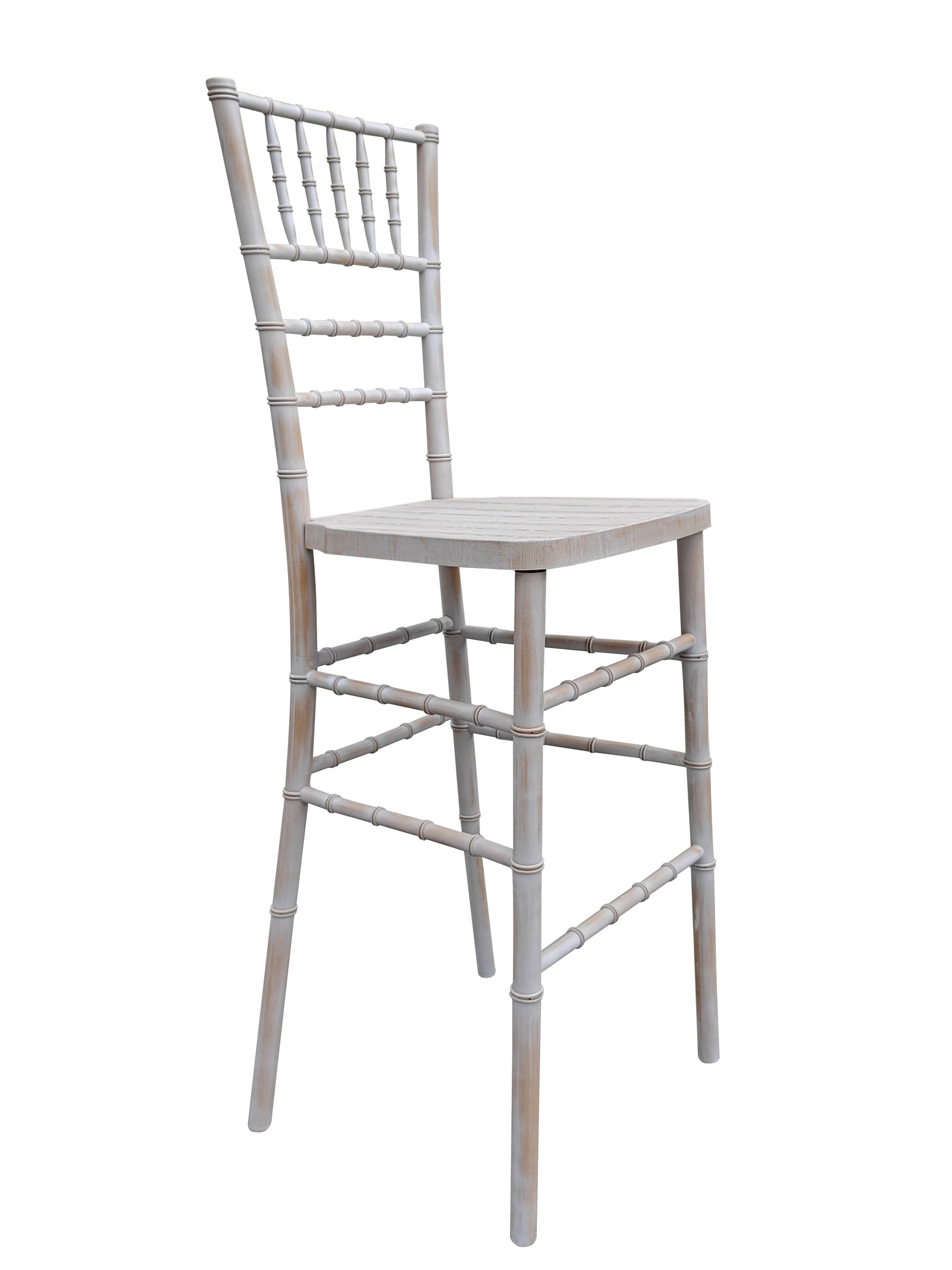 White Distressed WoodGrain™ Resin Steel Skeleton™ Chiavari Barstool