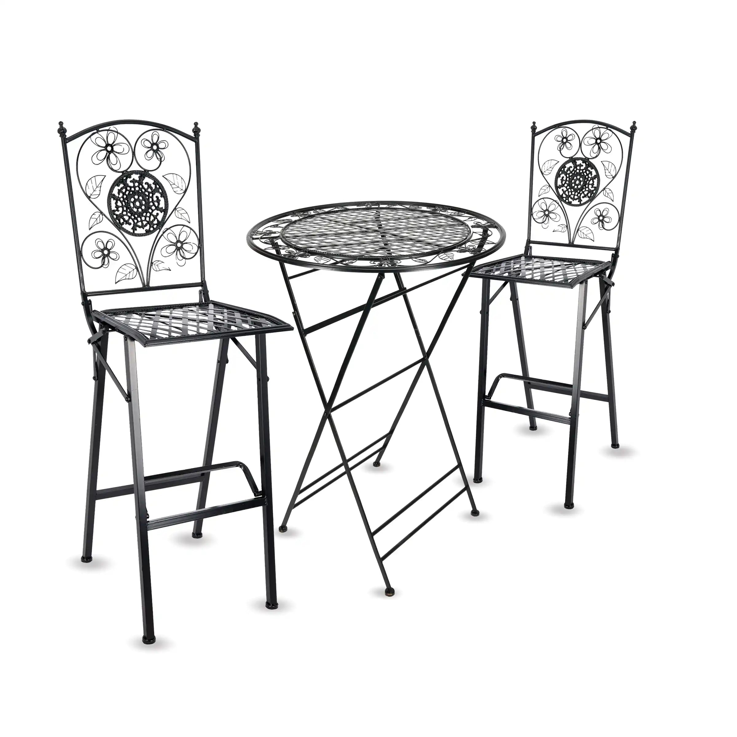 Barcelona Bistro Set in Rustic Matte Black includes 32" Cocktail Table and 2 Barstools