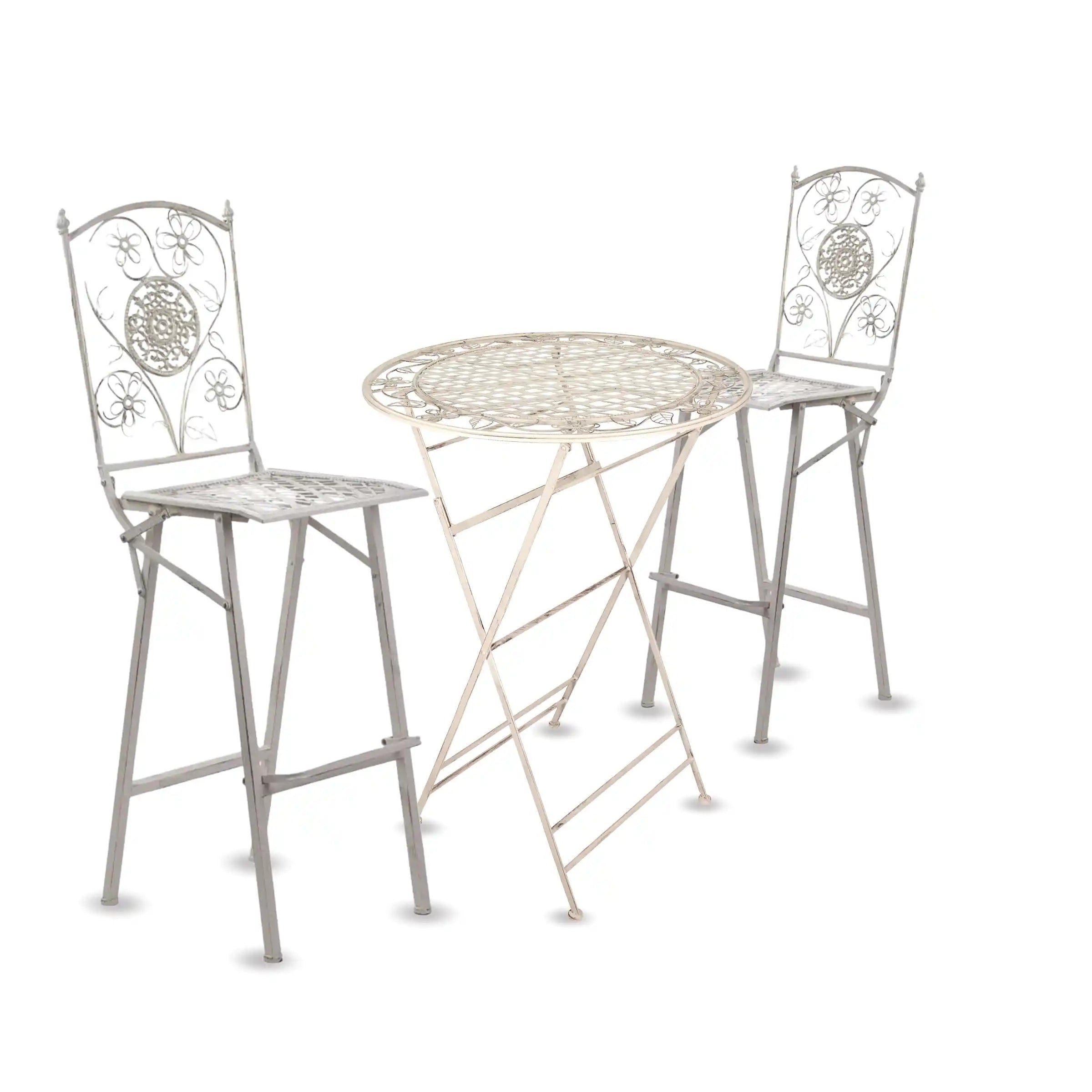 Barcelona Bistro Set in White includes 32" Cocktail Table and 2 Barstools