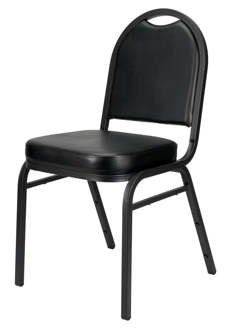 Banquet Chair – Dome Black Vinyl on Black Frame 34.5″ Height / 2.5″ Cushion CQDVBB-ZF-T