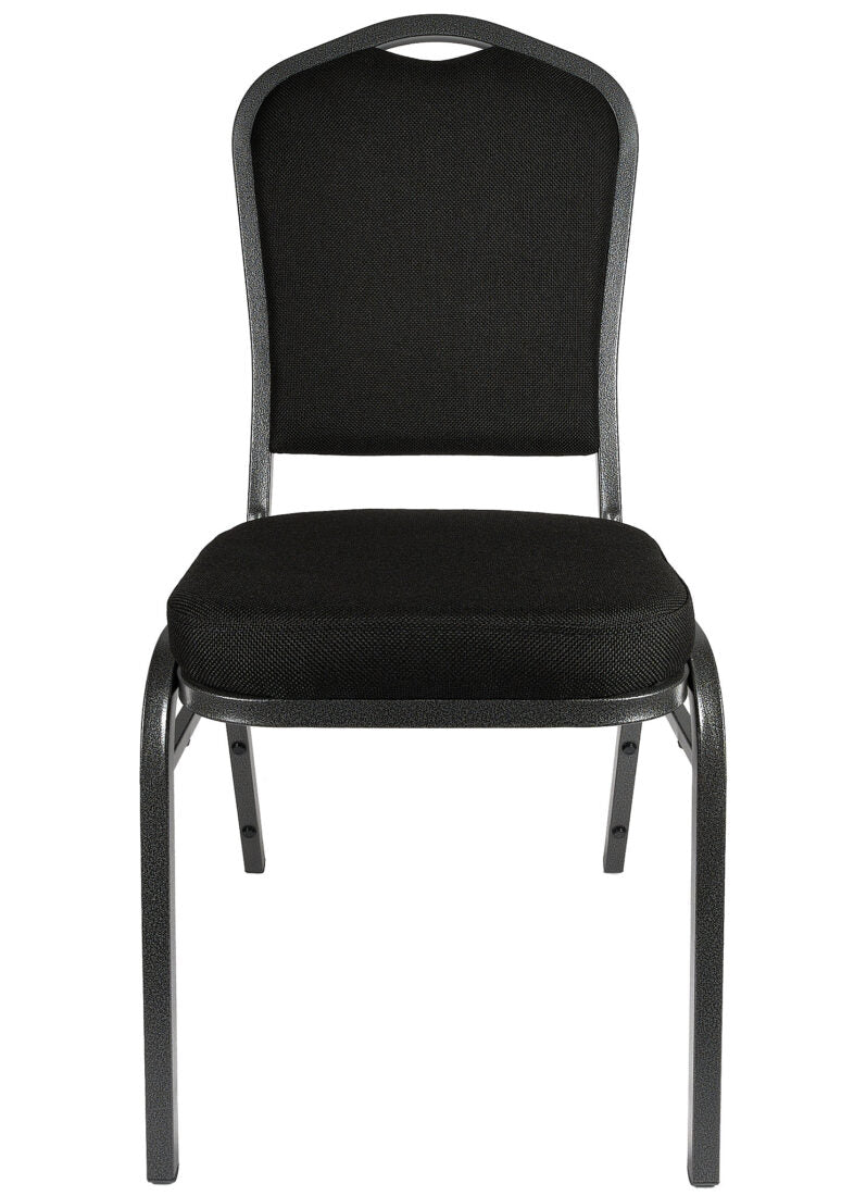 Black Fabric Silver Vein Steel Frame Crown Back Banquet Chair