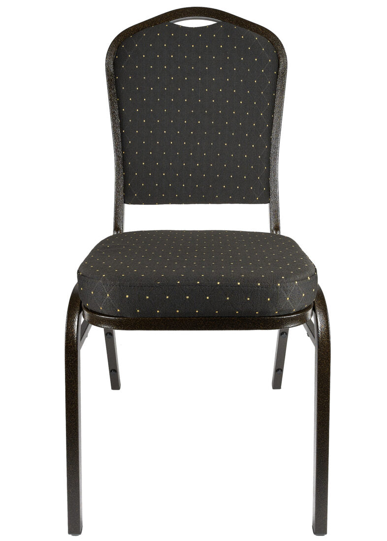 Black with Gold Dot Fabric Gold Vein Steel Frame Crown Back Banquet Chair