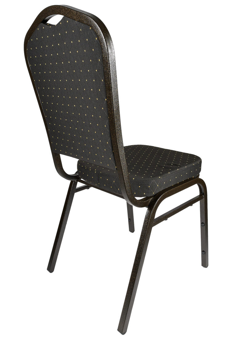 Black with Gold Dot Fabric Gold Vein Steel Frame Crown Back Banquet Chair