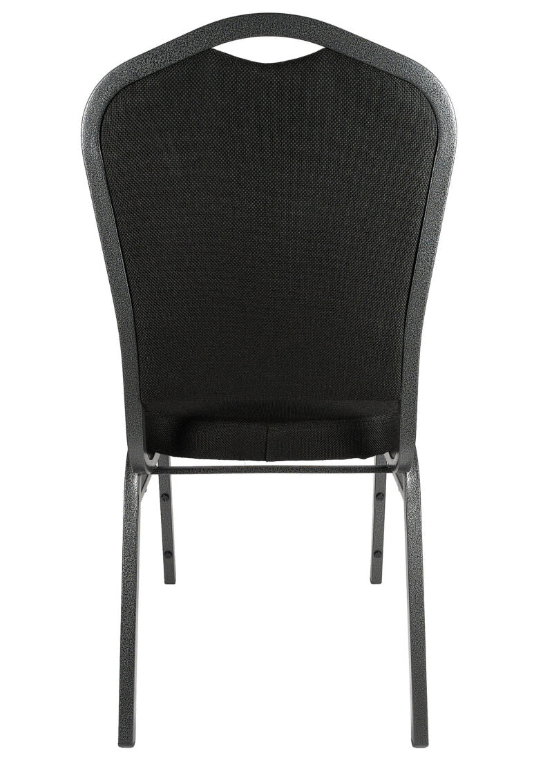 Black Fabric Silver Vein Steel Frame Crown Back Banquet Chair