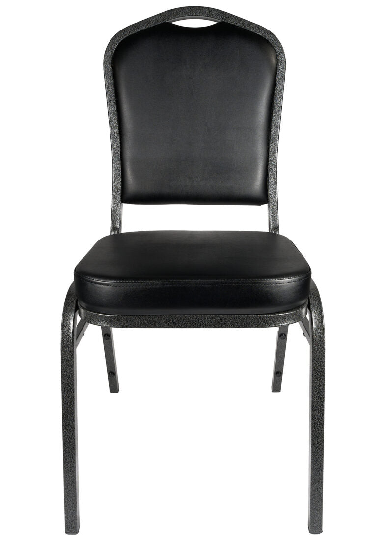 Black Vinyl Silver Vein Steel Frame Crown Back Banquet Chair