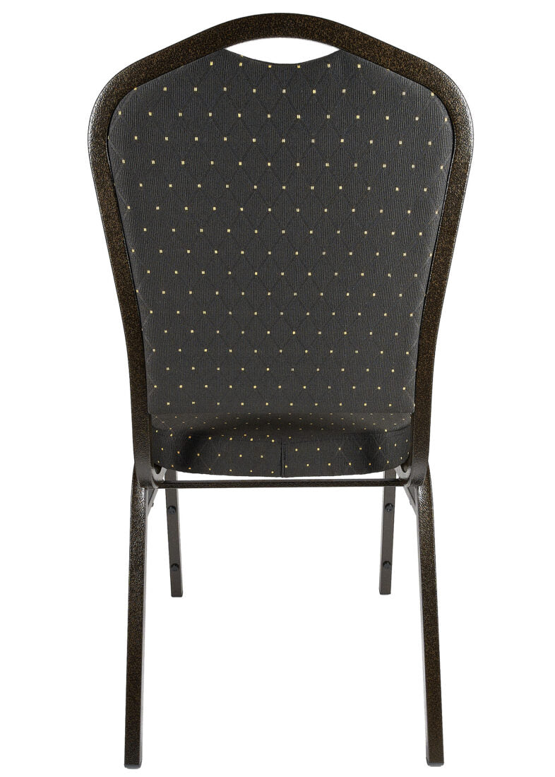 Black with Gold Dot Fabric Gold Vein Steel Frame Crown Back Banquet Chair