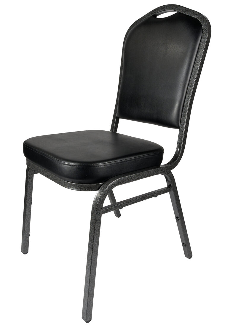 Black Vinyl Silver Vein Steel Frame Crown Back Banquet Chair