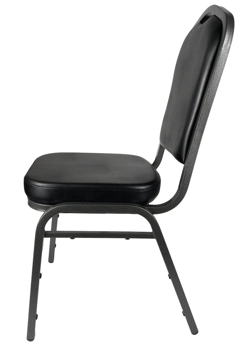 Black Vinyl Silver Vein Steel Frame Crown Back Banquet Chair