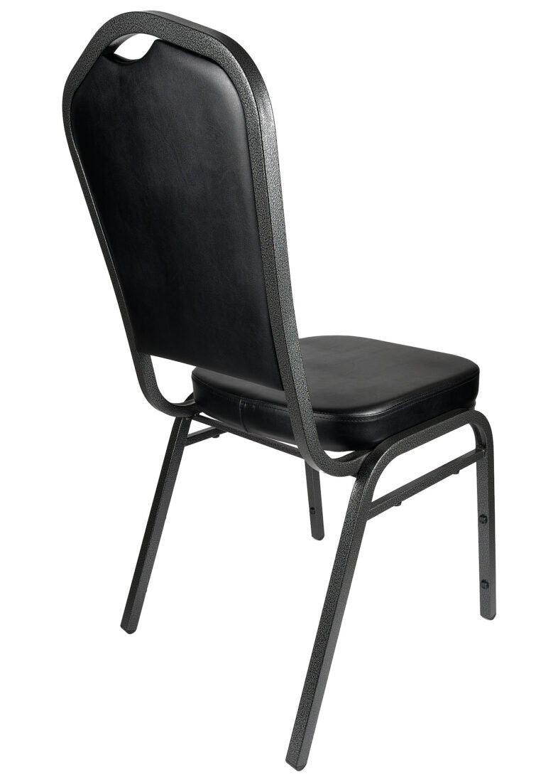 Black Vinyl Silver Vein Steel Frame Crown Back Banquet Chair