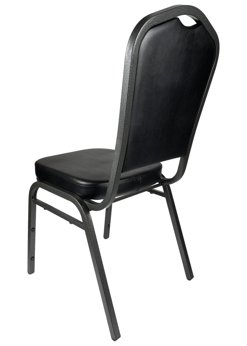 Black Vinyl Silver Vein Steel Frame Crown Back Banquet Chair