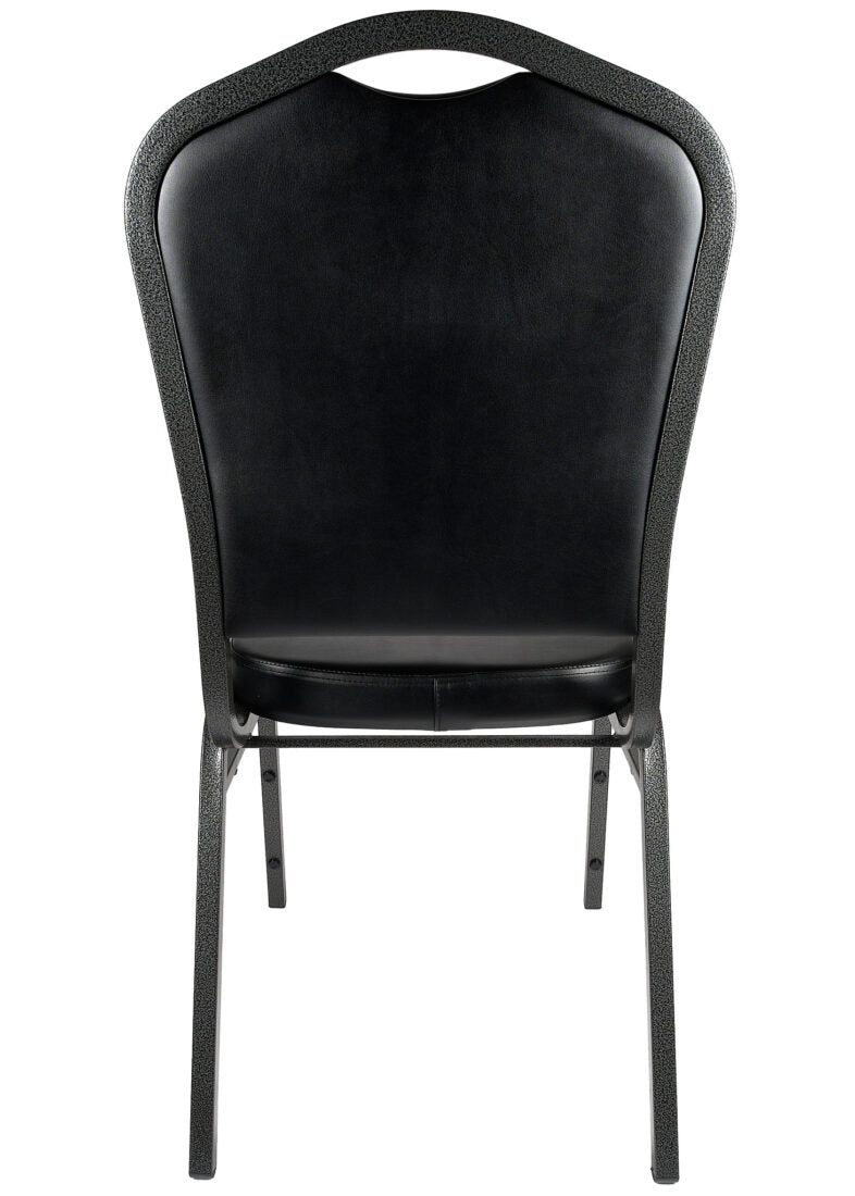 Black Vinyl Silver Vein Steel Frame Crown Back Banquet Chair