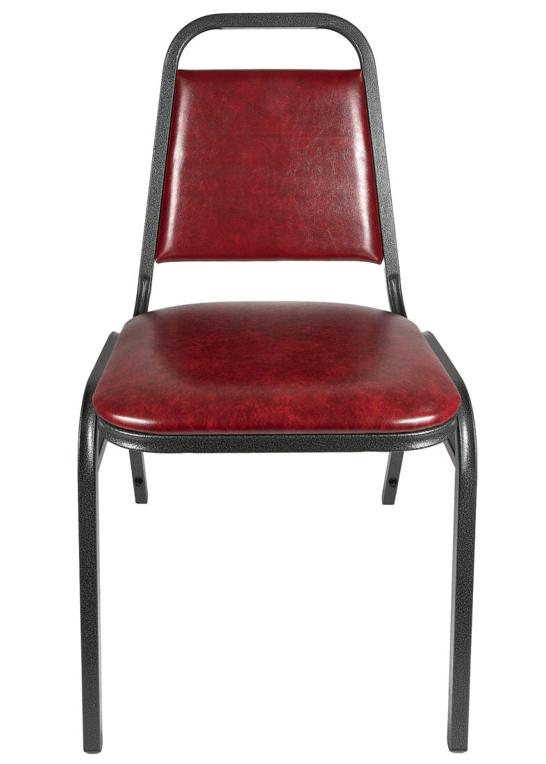 Burgundy Vinyl Silver Vein Steel Frame Trapezoid Back 32" Banquet Chair