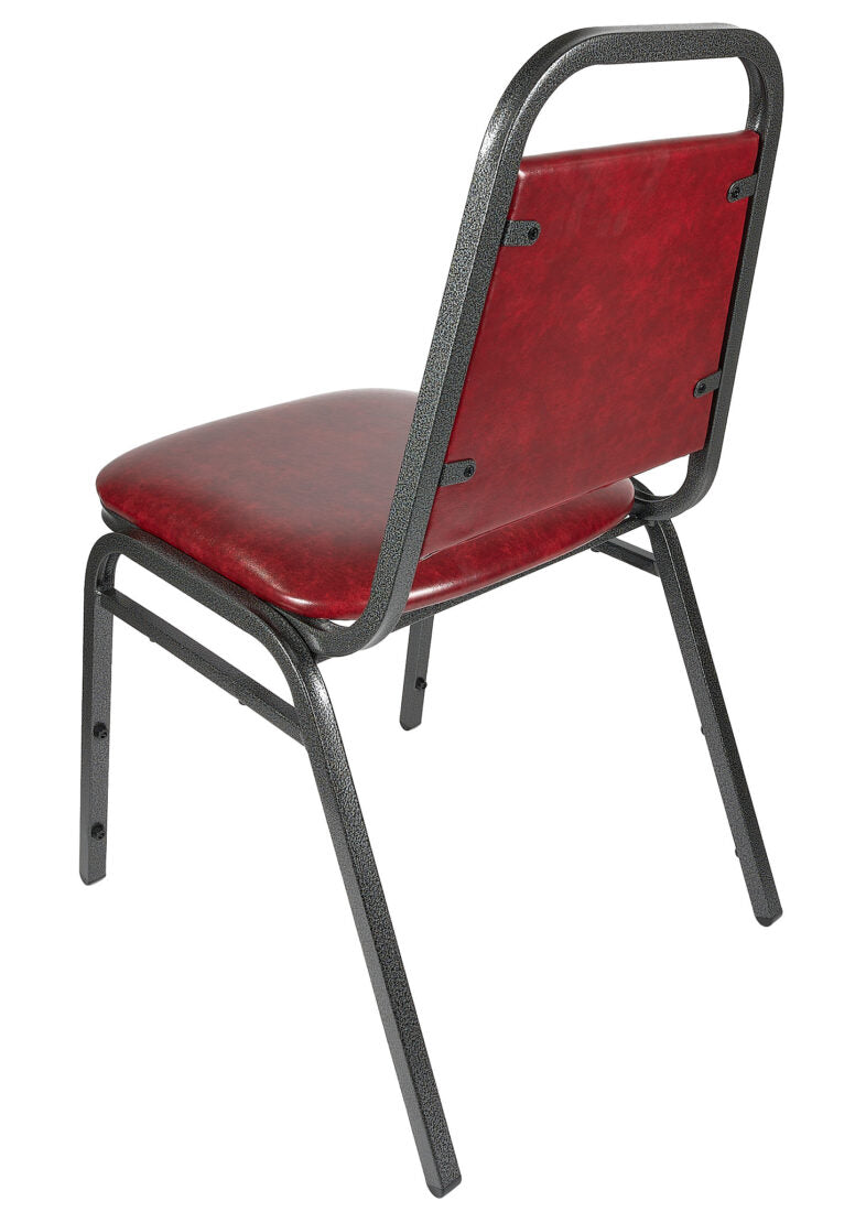 Burgundy Vinyl Silver Vein Steel Frame Trapezoid Back 32" Banquet Chair