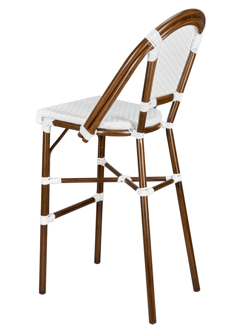 Bistro Barstool Armless PE Rattan Whtie on White Dark Pipe BBPWD-AX-T