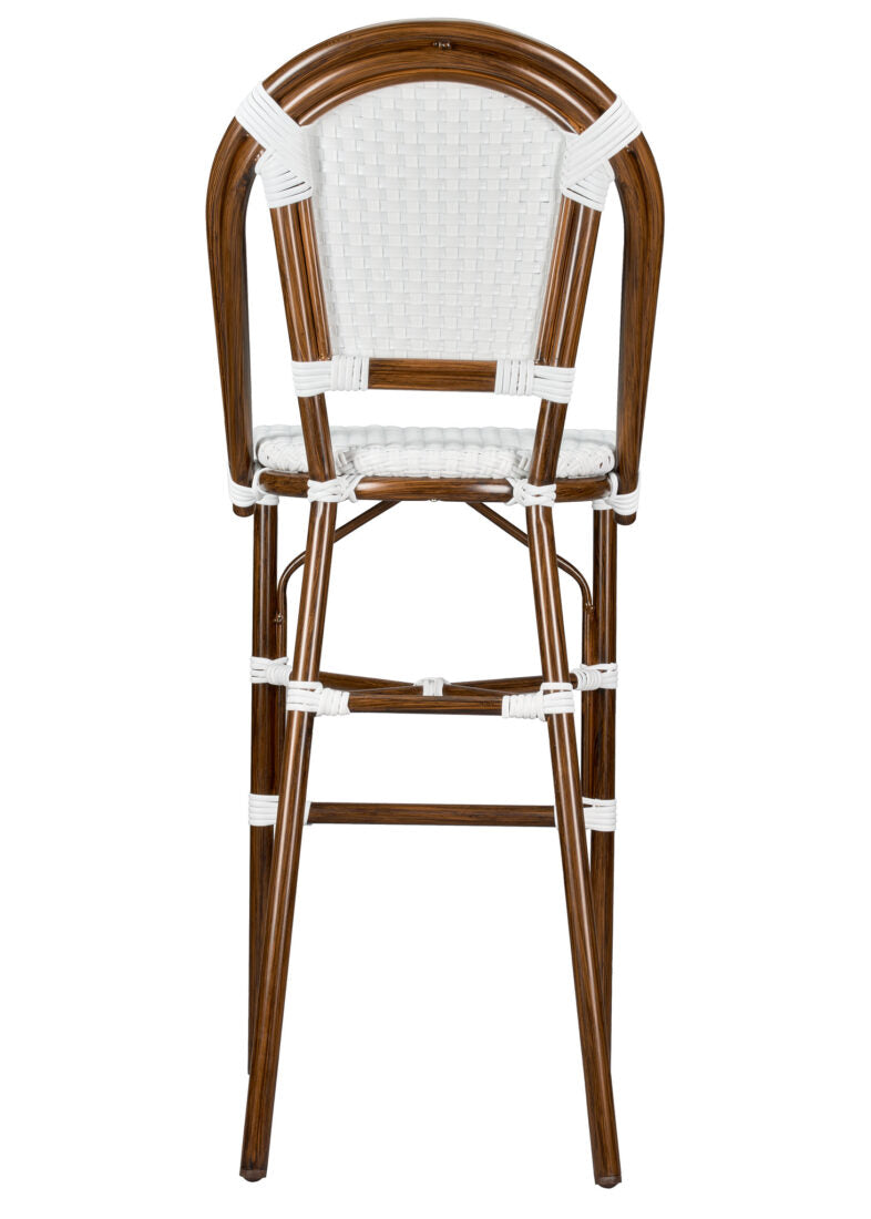 Bistro Barstool Armless PE Rattan Whtie on White Dark Pipe BBPWD-AX-T