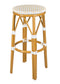 Bistro Barstool, No Back, 30″ Full Height PE Rattan, White on Beige. Medium Pipe BFNBPWB-AX-T