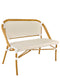 Bistro Bench, Seats 2, PE Rattan, White on Beige. Medium Pipe BNBPWB-AX-T