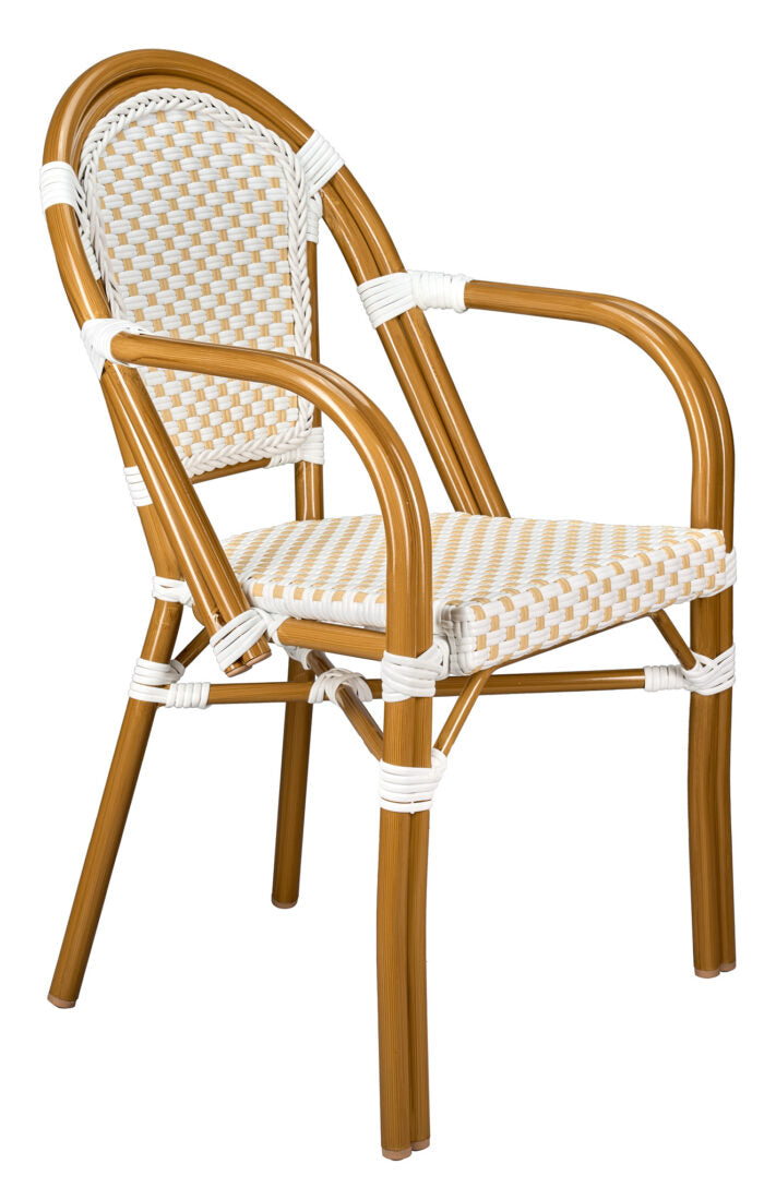 White and Beige with Arms, French Bistro Patio Dining Chair CBPAWB-AX-T