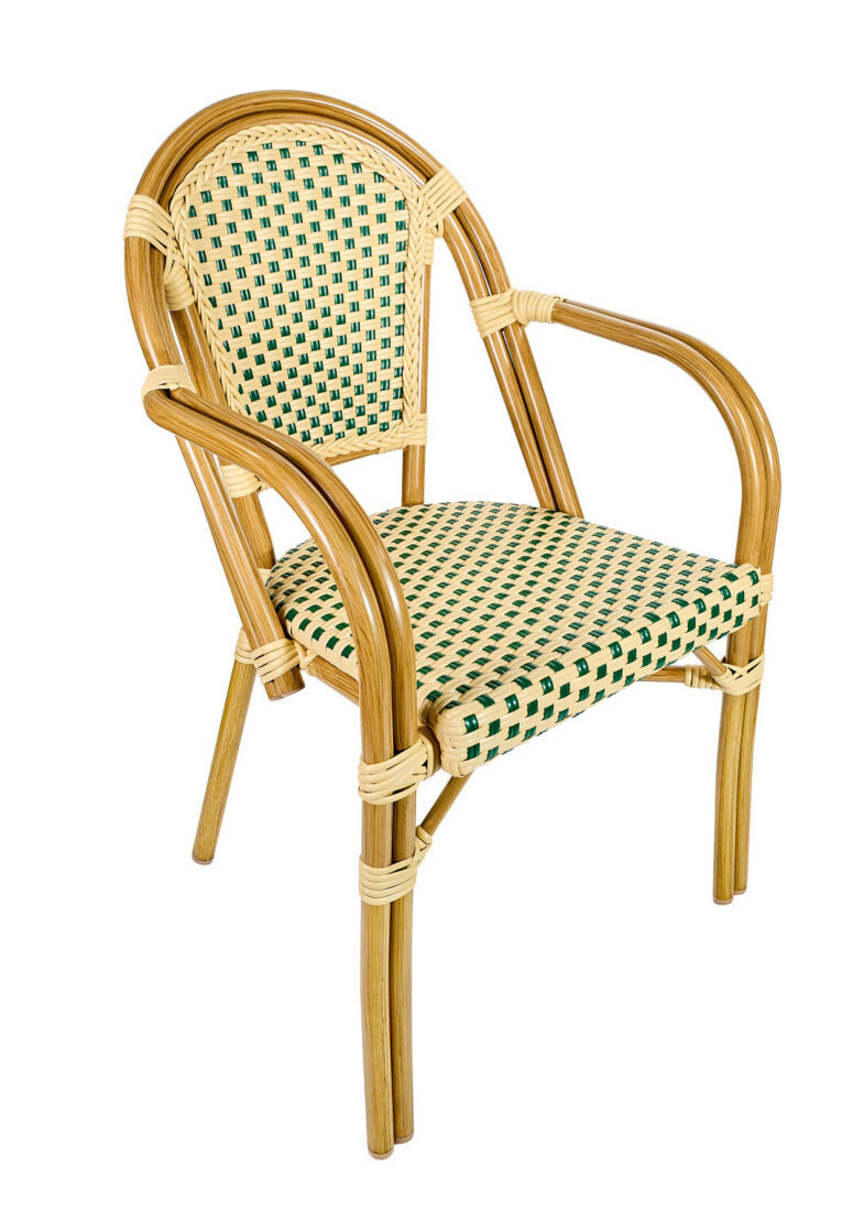 Beige & Green with Arms Bistro Chair CBPAW-AX-T