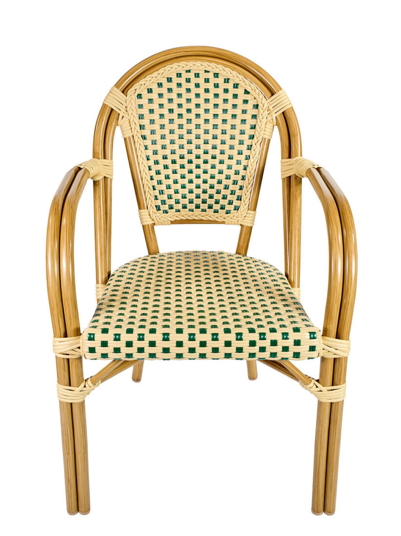 Beige & Green with Arms Front Bistro Chair CBPAW-AX-T