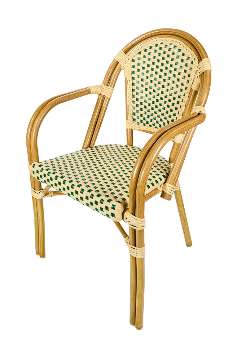 Beige & Green with Arms Left 45 Bistro Chair CBPAW-AX-T