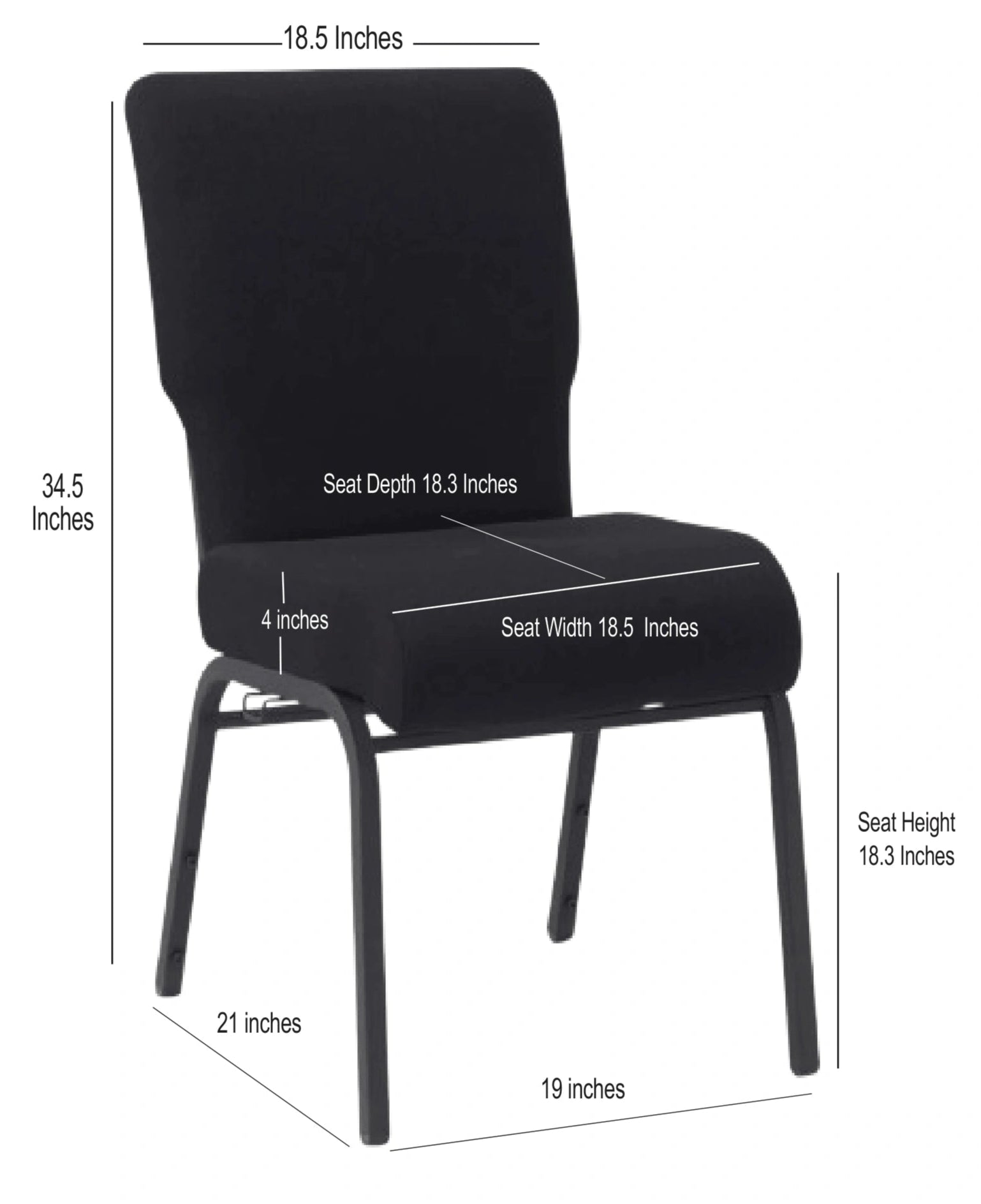 Black Fabric Church Chair with Cut-Away Back 18.5