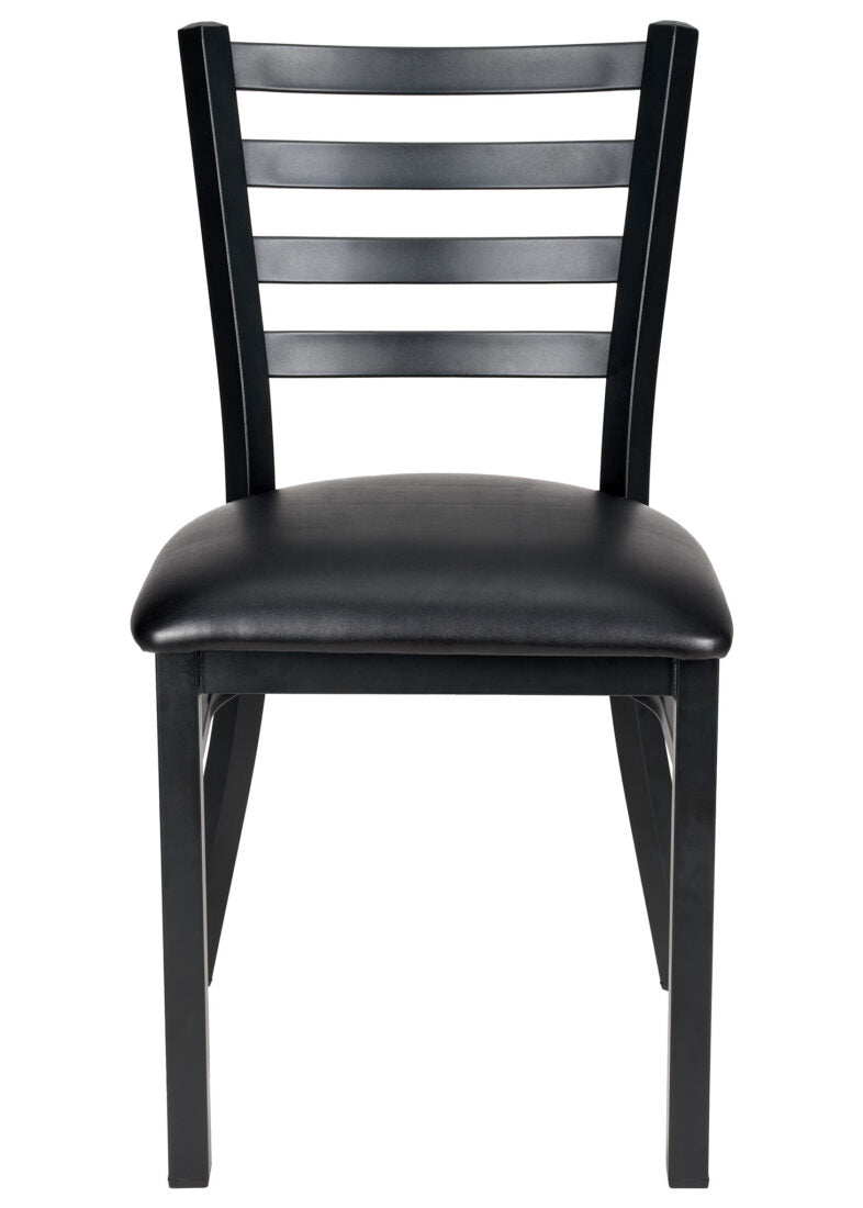 Ladder Back Restaurant Chair with Black Metal Frame and Black Vinyl Seat