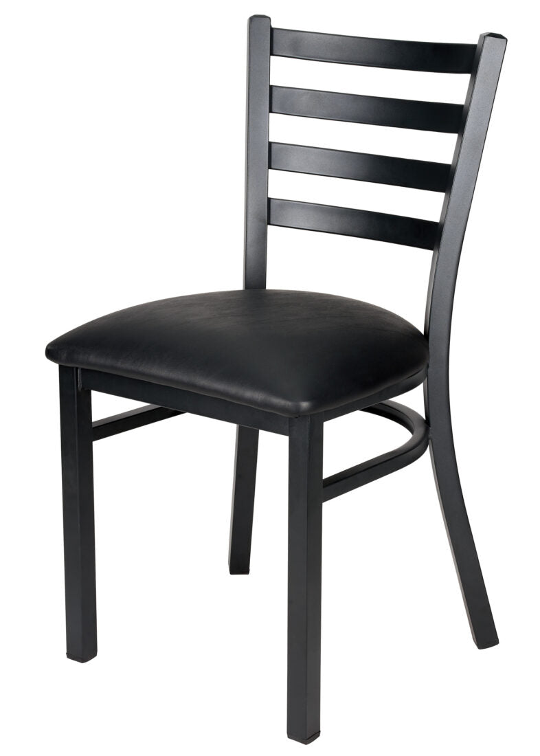 Ladder Back Restaurant Chair with Black Metal Frame and Black Vinyl Seat