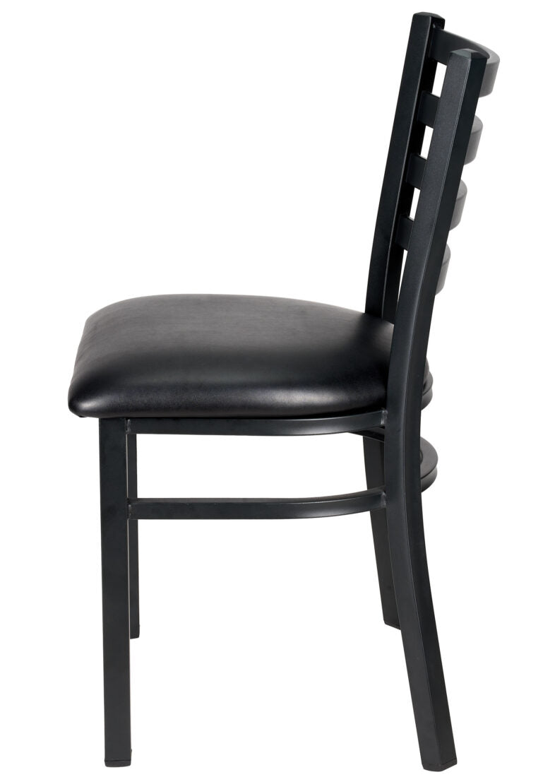 Ladder Back Restaurant Chair with Black Metal Frame and Black Vinyl Seat