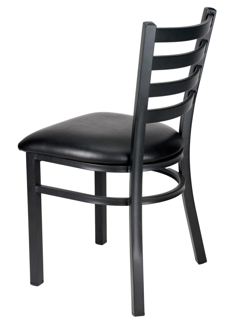 Ladder Back Restaurant Chair with Black Metal Frame and Black Vinyl Seat