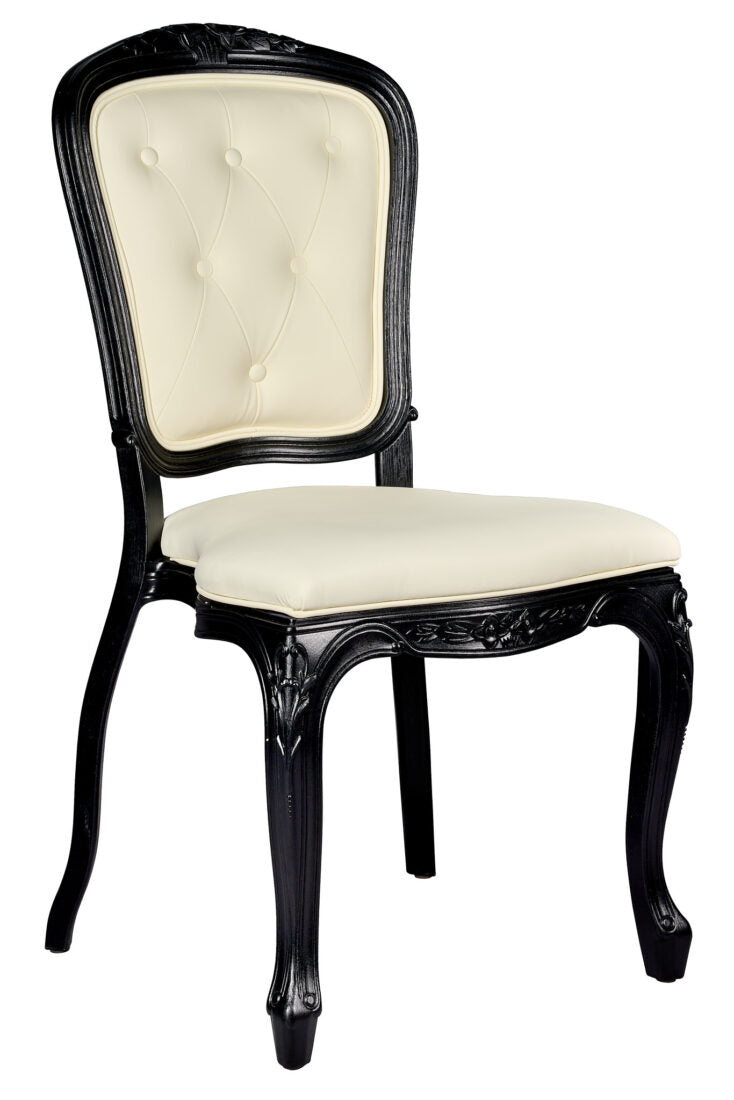 Black Resin Royal Chair, Ivory Vinyl Seat, Ivory Vinyl Tufted Back CRRBIT-ZG-T