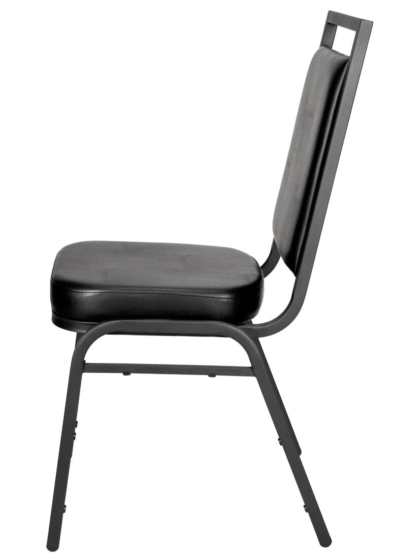 Black Vinyl on Black Vein Steel Frame Square Back Banquet Chair by Chivari CQSVB-ZF-T