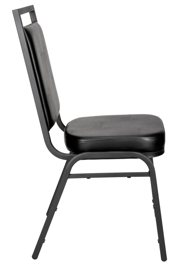 Black Vinyl on Black Vein Steel Frame Square Back Banquet Chair by Chivari CQSVB-ZF-T