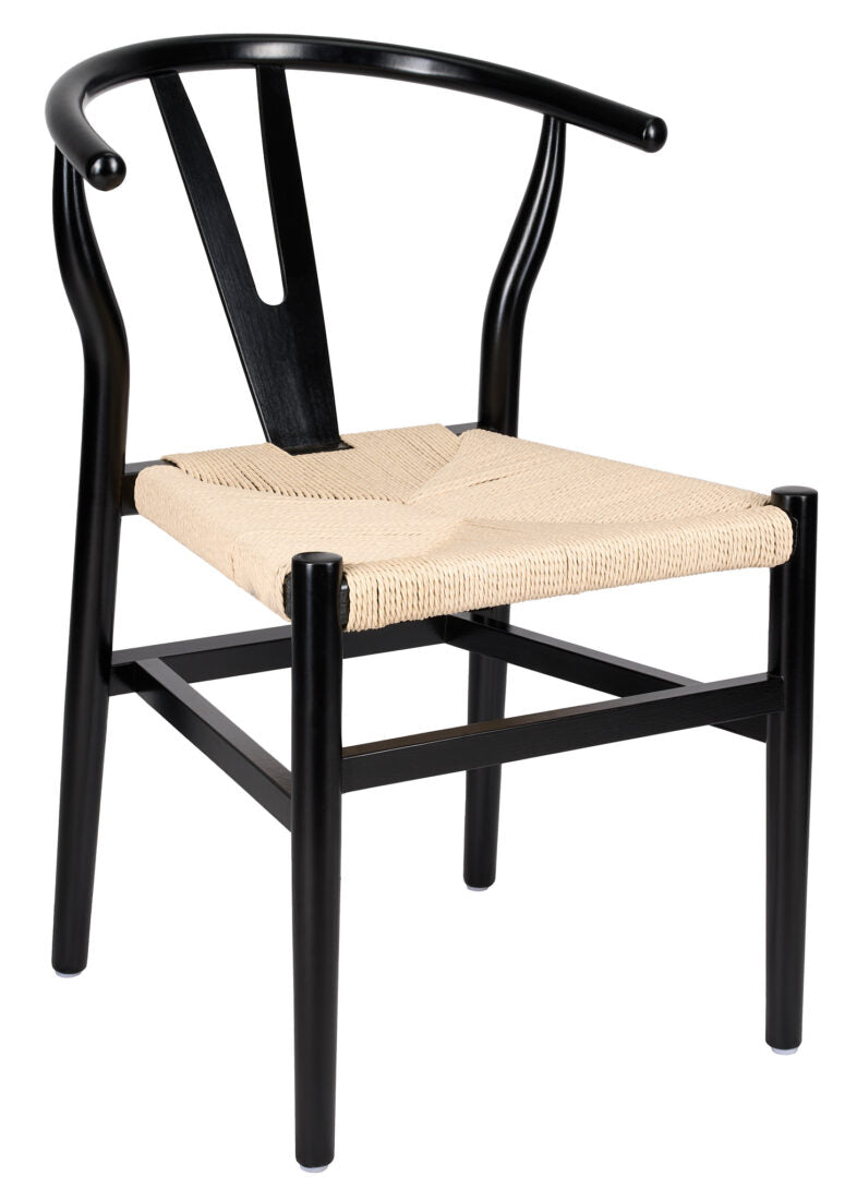 Black Wood Wishbone Chair with Natural Rope Seat